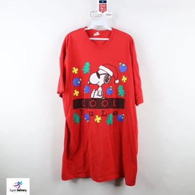 Vtg 90s Peanuts Charlie Brown Mens OSFA Christmas Joe Cool Snoopy Sleep T-Shirt - Image 1 of 3