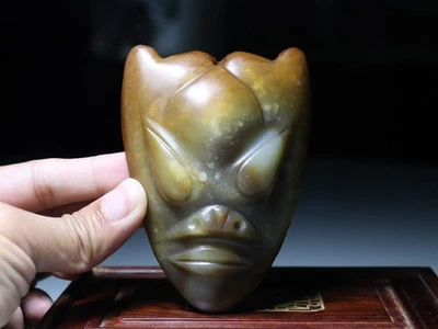 Dinastía China Culto Hongshan Antiguo Hetian Jade Piedra Dios Sol Máscara Colgante JW Foto 1 de 4