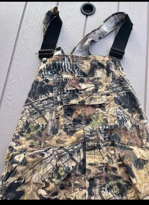 Jerzees Outdoors Overalls Mens 40 Green Brown Camo Mossy Oak Forest Hunting Bib - Image 1 of 3
