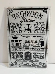 Funny Bathroom Rules Metal Tin Sign Wall Decor - Farmhouse Bathroom Poster New - Picture 1 of 1