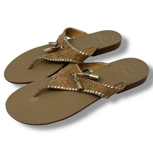 Jack Rogers Alana Cork Sandals with Tassels 10 Tan And Gold - Picture 1 of 13