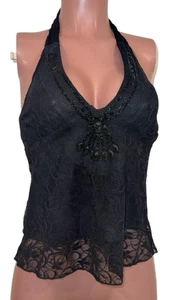 Top halter babydoll busto forrado con encaje adornado con cuentas negras Y2K nuevo glamour 2000 k - Imagen 1 de 2