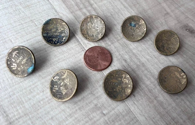 Vintage Picture Buttons Nature Fish Water Bird Bug Boat Metal 25.4mm Lot of 8 - Image 1 of 4