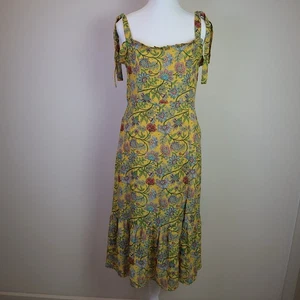 Belle & Bloom Summer Storm Yellow Floral Midi Dress Tie Straps Smocked Size M - Picture 1 of 9