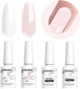 - Set Di Smalti Gel Semipermanente E Base Top Coat per Manicure Francese Gel UV/ - Foto 1 di 12