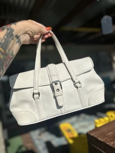 Vintage Coach White Hamptons Bag Silver Buckle Handbag Purse - Picture 1 of 19