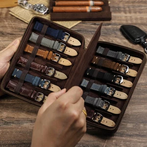 Luxury Genuine Leather Watch Straps Bag Travel Storage Case For Apple Watch Band - Picture 1 of 12