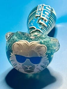 4" Blue Glass Spoon Pipe White Detroit Lions Handmade, FREE CUSTOM personalized - Picture 1 of 8