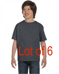 Bulk LOT of 6 Youth Small Beefy T-shirts Charcoal Heather Gray, Boys, Children's - Picture 1 of 3