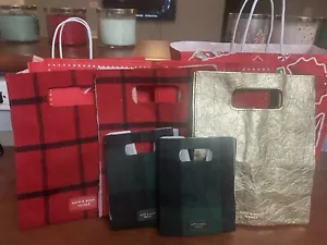 Bath & Body Works Gold Green Red Black Plaid Flannel Vinyl Gift Bag Set Lot of 5 - Picture 1 of 4