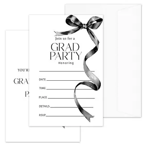 CIAEXRN Graduation Party Invitation Black Bow Graduation Announcement Grad Pa... - Picture 1 of 5