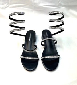 Azalea Wang schwarze Sandale mit glitzernden Nieten Größe 8 NEU - Bild 1 von 5