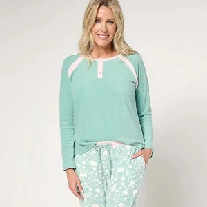 MUK LUKS Size SMALL Thermal Fleece Henley Pajama Top MINT GREEN - Picture 1 of 3