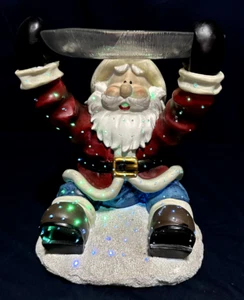 LED Lights Up Music Santa Ceramic Glass Dish Figurine Tested 9"x 6" Christmas - Picture 1 of 17