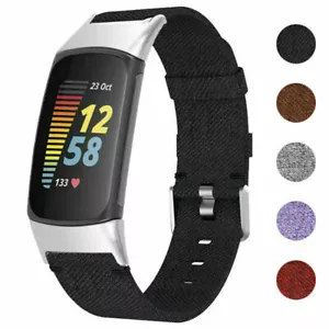 Straps Woven Fabric Canvas Replacement Watch Band Strap for Fitbit Charge 5 - Picture 1 of 14