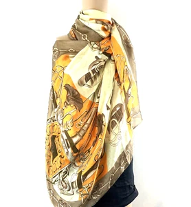 Claude D’Alban Yellow Orange Chain Silk Like Scarf - Picture 1 of 3