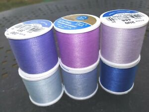6 Coats & Clark All Purpose Thread Lot~135 Yd~Shades of Purple & Blue~FREE Ship