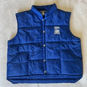 Rare 80s Vintage Miller Lite Swingster Puffer Vest Size XL Blue Beer Flawless - Picture 1 of 7
