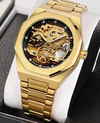 Reloj Hombre Esqueleto Mecánico Luminoso Lujo Impermeable Forma Octágono Foto 1 de 4