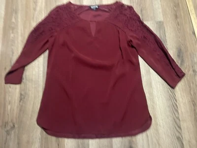 Express Shirt, Women's Size Small, Maroon, Floral Lace 3/4 Sleeve, Cut Out - Image 1 of 4