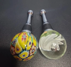 Set of 2 Wine Bottle Stoppers, with Beautiful Maurano Millefiori Style Globe Top - Picture 1 of 10