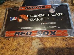1 Boston Red Sox "Glitter - Bling" Chrome Metal Vehicle License Plate Frame - Picture 1 of 1