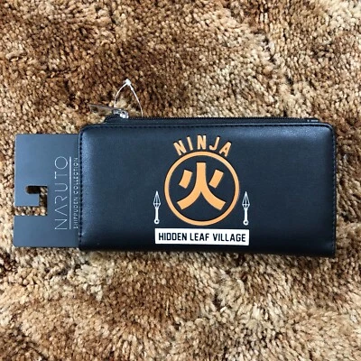 NEW Naruto Shippuden Hidden Leaf Village Wallet Billfold Black Faux Leather Card - Image 1 of 4