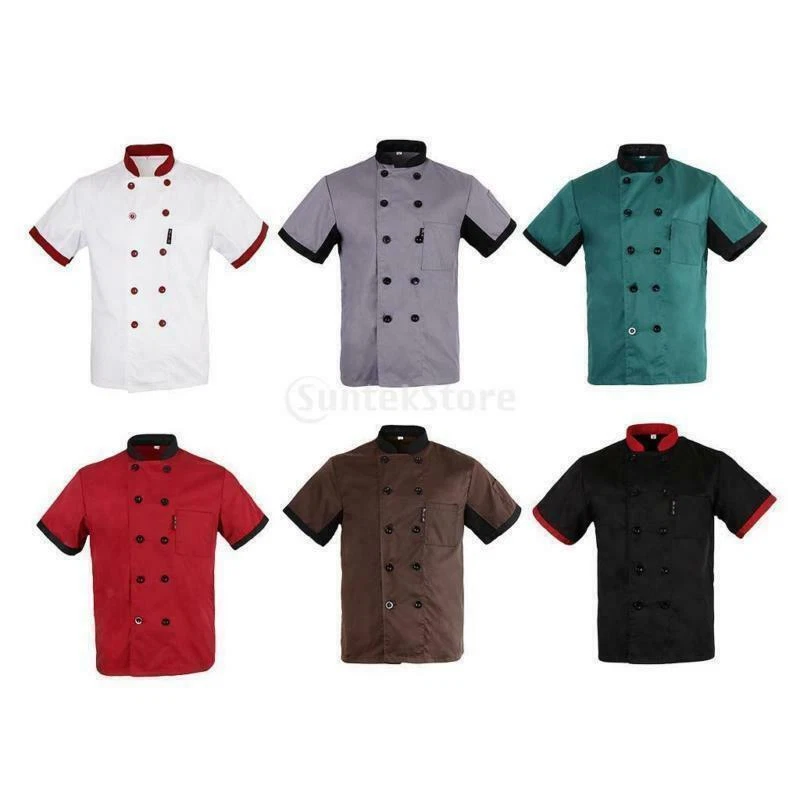 Unisex Chef Jacket Coat Restaurant Hotel Work Uniform Short Mesh Sleeves - Image 1 of 1