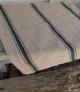 Primitive Stripe Table Runner Black Tan 32" Country Coverlet Short Grain Sack - Picture 1 of 2