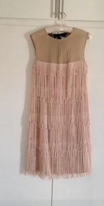 Stunning Marlene Birger Designer Beige Tassle Cocktail dress fully lined UK 10 - Picture 1 of 5