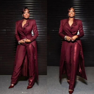 Бургундские женские костюмы 2 шт. официальная вечеринка бизнес длинное пальто дамские наряды - Изображение 1 из 4