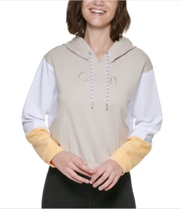 Calvin Klein Performance Women Colorblocked Hoodie Beige White Multi Size XS - Picture 1 of 1