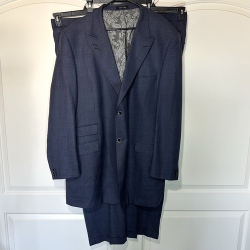 Sergio Valentino Tuta Uomo Cappotto e Pantalone Spina di Pesce Plaid 100% Lana Blu 50L