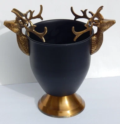 ZODAX METAL ART VASE BOWL BLACK/ BRASS DEERS AUTHENTIC NEW - Image 1 of 4