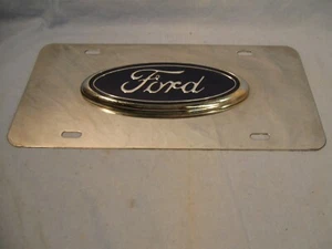 Oldtimer Ford Vanity Nummernschild dick Chrom erhaben blau oval Ford Emblem - Bild 1 von 6