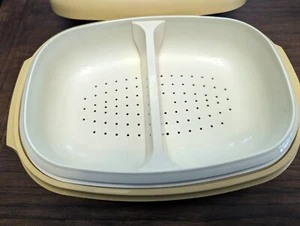 Tupperware #1273 4 Stück Mikrowelle Gemüse Reis Dampfgarer Ernte Gold komplett USA - Bild 1 von 6