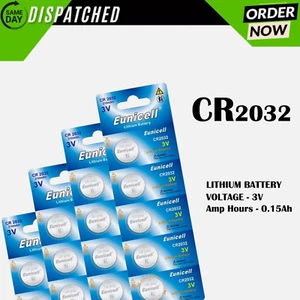 Eunicell 2032 Battery CR2032 DL2032 BR2032 3v Button Coin Cell Lithium Batteries - Picture 1 of 1