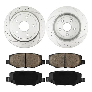 Rear Drilled Slotted Brake Rotors & Ceramic Pads For Jeep Wrangler JK 2018 - Picture 1 of 11