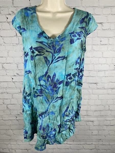 Blusa Top Informal Floral Tie Dye Azul Verde Manga Corta Soft Surroundings XS - Imagen 1 de 7