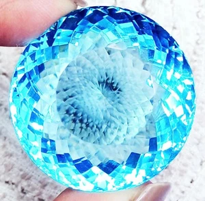 Aquamarine Round Cut 107.30 Ct Certified Loose Gemstone With Free Gift - Picture 1 of 10