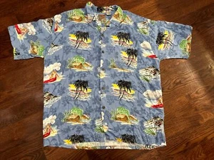 Pineapple Connection Hawaiian Shirt Men’s Large Blue Palm Trees Short Sleeve - Picture 1 of 10