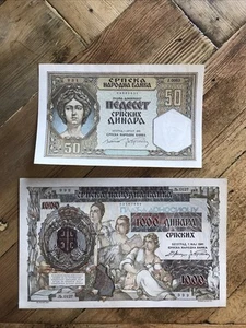 Serbien 50 & 1000 Dinara Banknoten Restposten sehr hochwertig Restposten - Bild 1 von 12