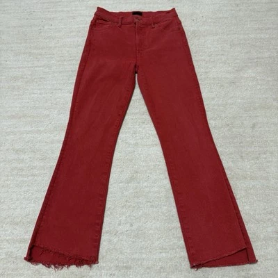 Mother Insider Crop Step Fray Jeans Hot Rod Red Raw Hem Stretch Women's Size 26 - Image 1 of 4