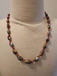 Vintage venezianische Murano Millefiori Mosaik Glasperlen Halskette 21" Fassverschluss - Bild 1 von 9