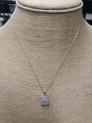 NWT Diamond Cushion Cluster 18" Pendant Necklace 1/10 ct. t.w. Sterling Silver - Image 1 of 4