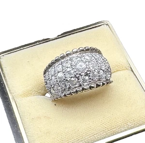 Vintage Sterling Silver 925 ISCTH Curve Edge Wide Band Ring w/ Rhinestones 5 - Picture 1 of 9