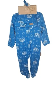 Lila & Jack Hanukkah 6-9 M Menorah Sleeper Blue With Hat Fold Over Hand Mitts - Picture 1 of 12