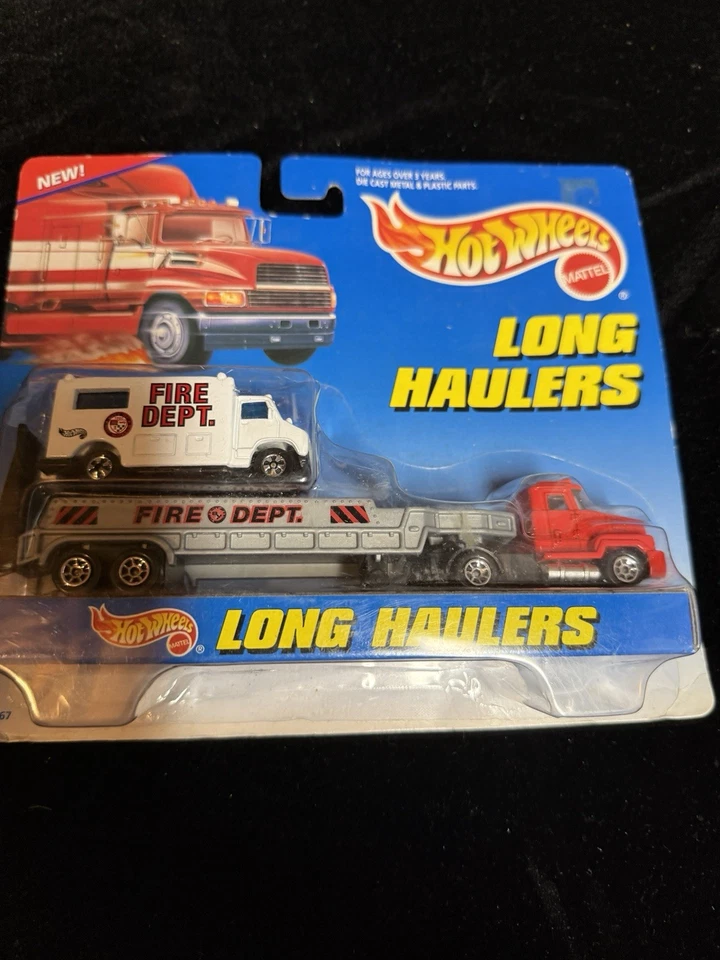 Hot Wheels Long Haulers Ambulance Fire Dept. & Transporter New Sealed 1997 - Image 1 of 4