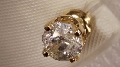 14K YELLOW GOLD 1.00CT NATURAL ROUND DIAMOND SOLITAIRE SINGLE STUD EARRING - Image 1 of 4