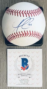 OZZIE ALBIES WITH #1 LICENSED BECKETT AUTHENTICATED SIGNED NEW MANFRED BASEBALL - Picture 1 of 3